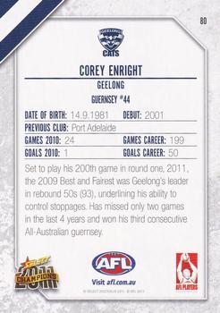 2011 Select AFL Champions #80 Corey Enright Back